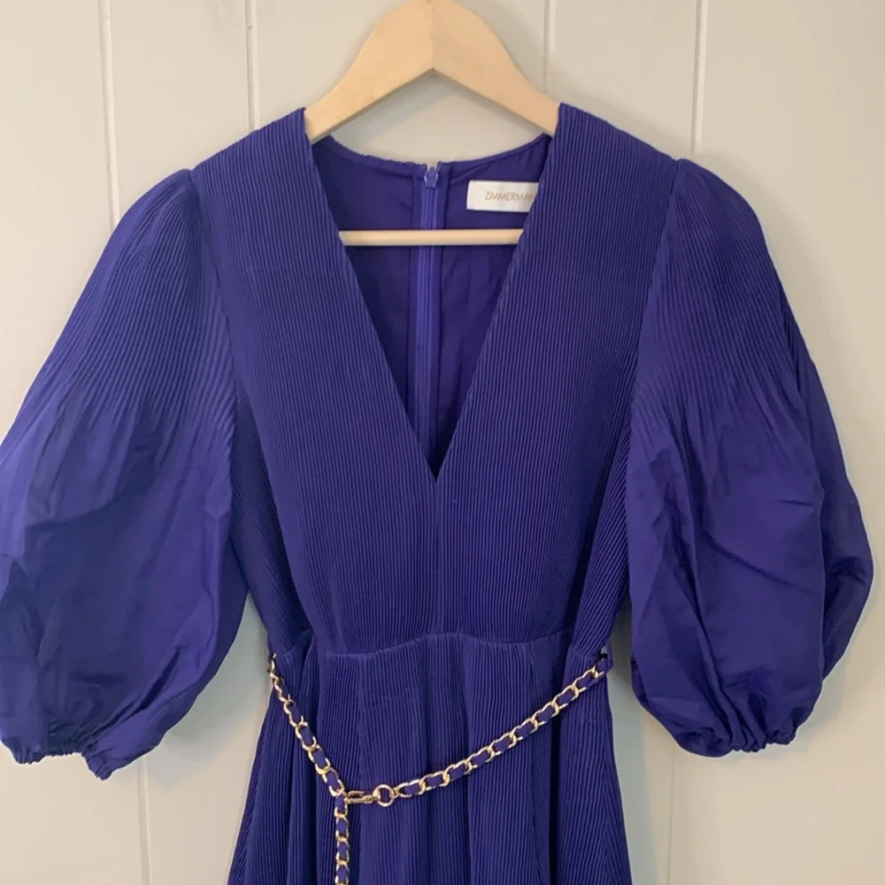 Zimmermann Laser Cut Purple Plisse Taffeta Midi Dress Size 0